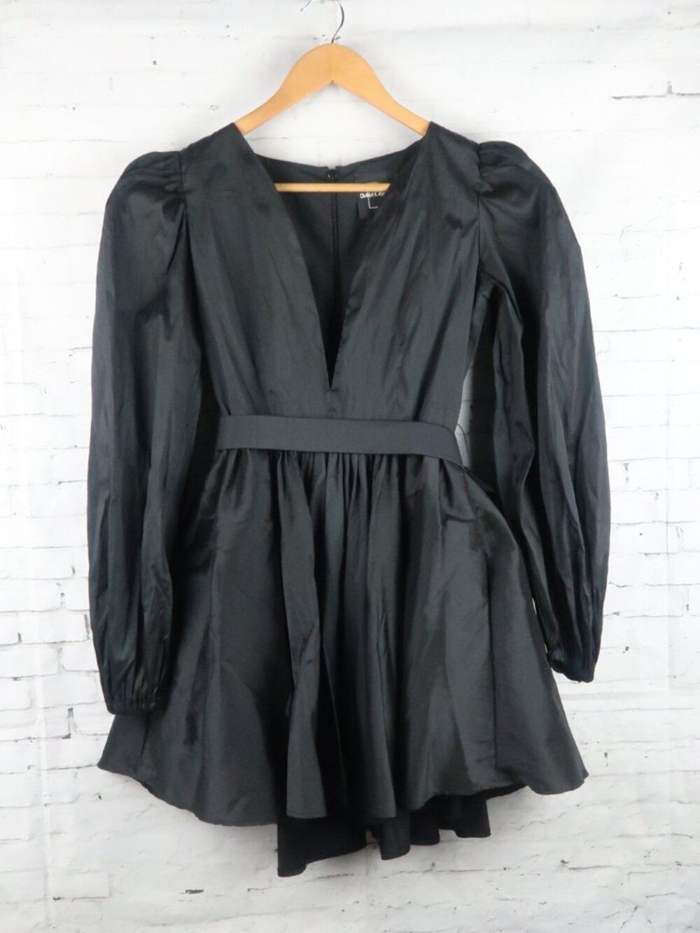 DIANA KASSABOV BLACK DEEP V LONG SLEEVE MINI DRESS SIZE XS